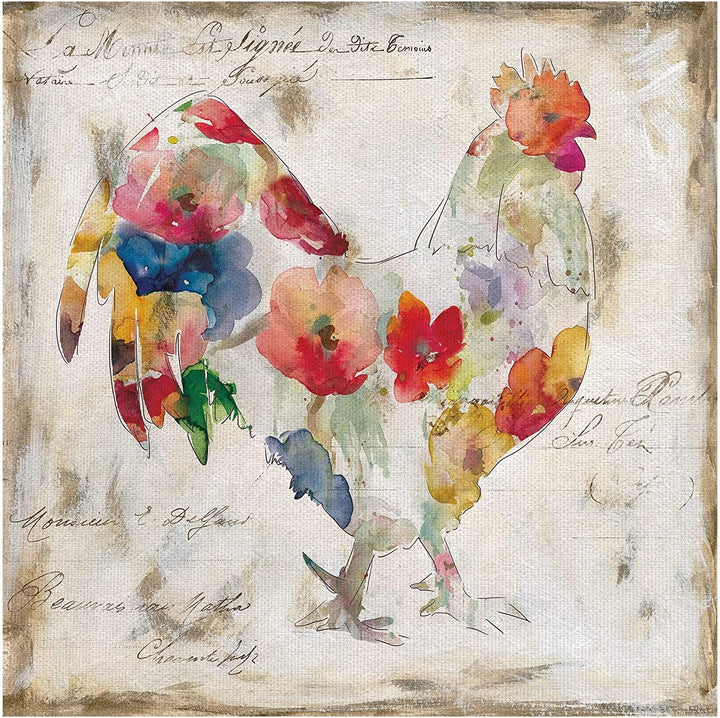 Flowered Rooster Robinson Wrapped Canvas Painting Art