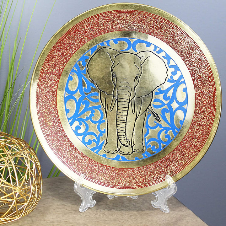 Staring Elephant Decorative Brass Accent Plate Gold Modern