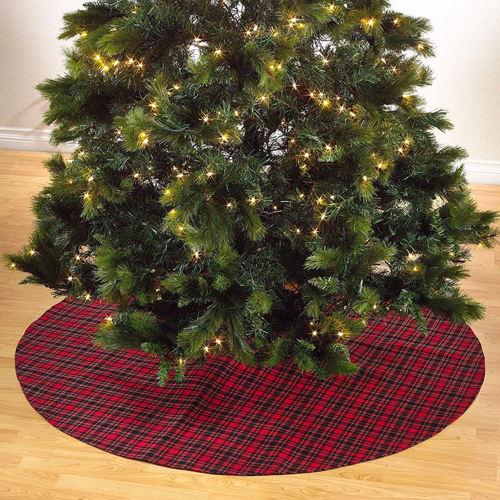 Classic Red Black Buffalo Plaid Holiday Decor Sherpa Trim 56" Tree Skirt Traditional Polyester
