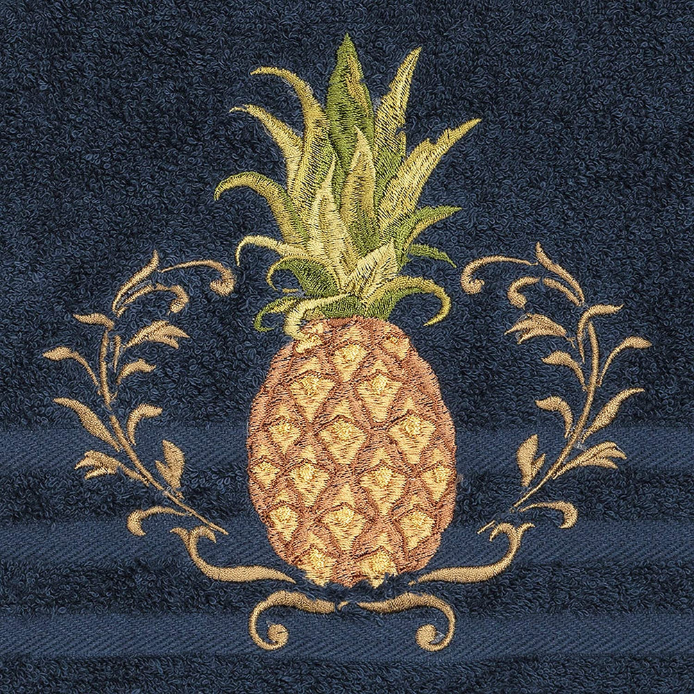 Turkish Cotton Pineapple Embroidered Midnight Blue 2 Piece Bath Towel Set Terry Cloth - Diamond Home USA