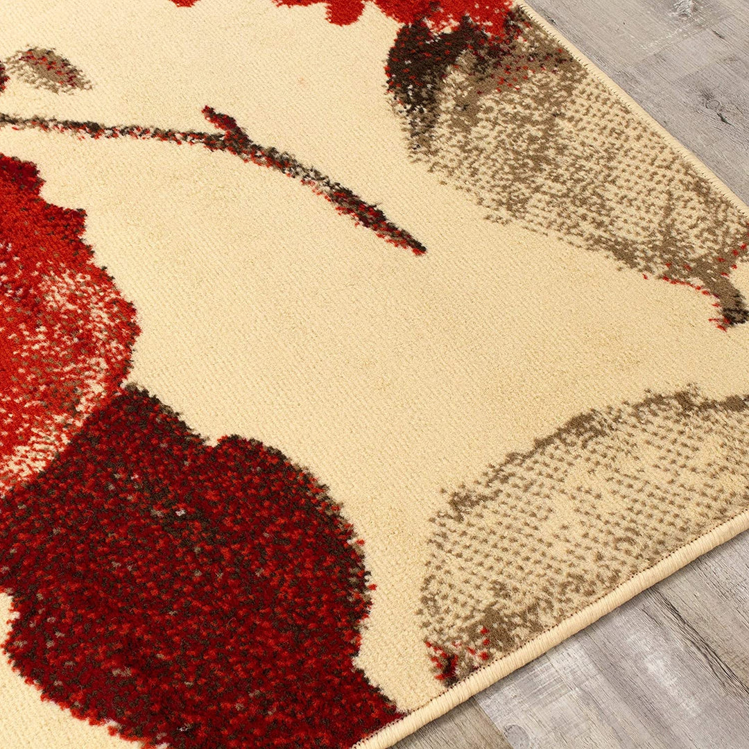 Cream Red Vintage Botanical Rug 5'3" X 7'4" Floral Modern Contemporary Rectangle Polypropylene Contains Latex Stain Resistant - Diamond Home USA