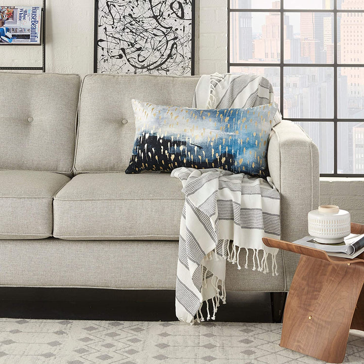 MISC Victory Indigo Throw Pillow (14" X 26") Blue Solid Color Cotton Single
