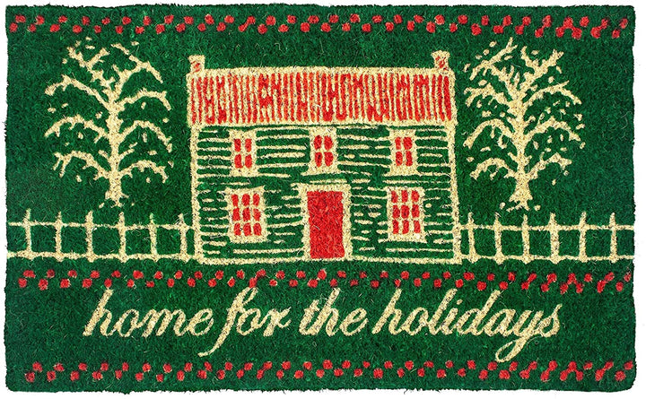 Home Holidays Handwoven Coconut Fiber Doormat 22 X 35 Green Red Casual Rectangle Organic All Weather