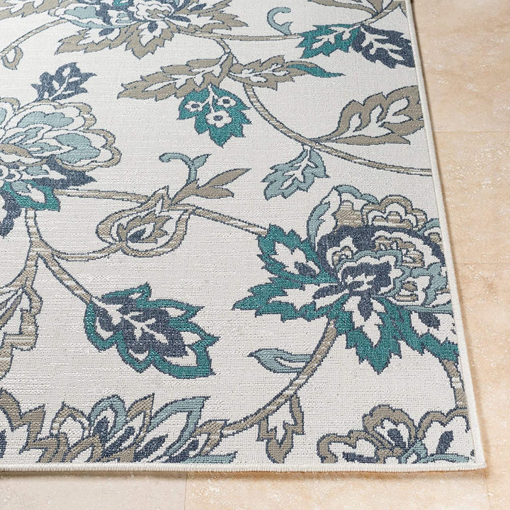Floral Indoor/Outdoor Area Rug 8'9" Round White Botanical