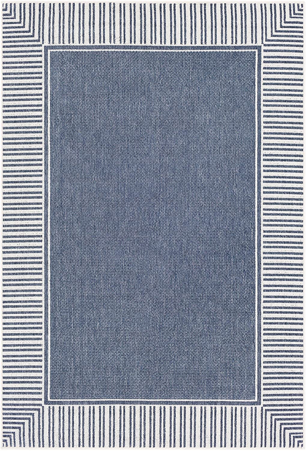 Border Indoor/Outdoor Area Rug 3'7" X 5'7" Blue White Transitional Rectangle Olefin Latex Free Pet Friendly Stain Resistant - Diamond Home USA