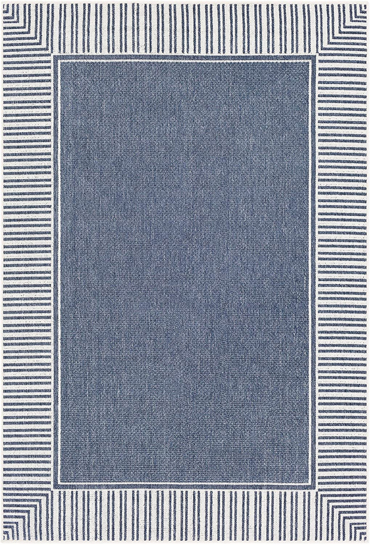 Border Indoor/Outdoor Area Rug 3'7" X 5'7" Blue White Transitional Rectangle Olefin Latex Free Pet Friendly Stain Resistant - Diamond Home USA