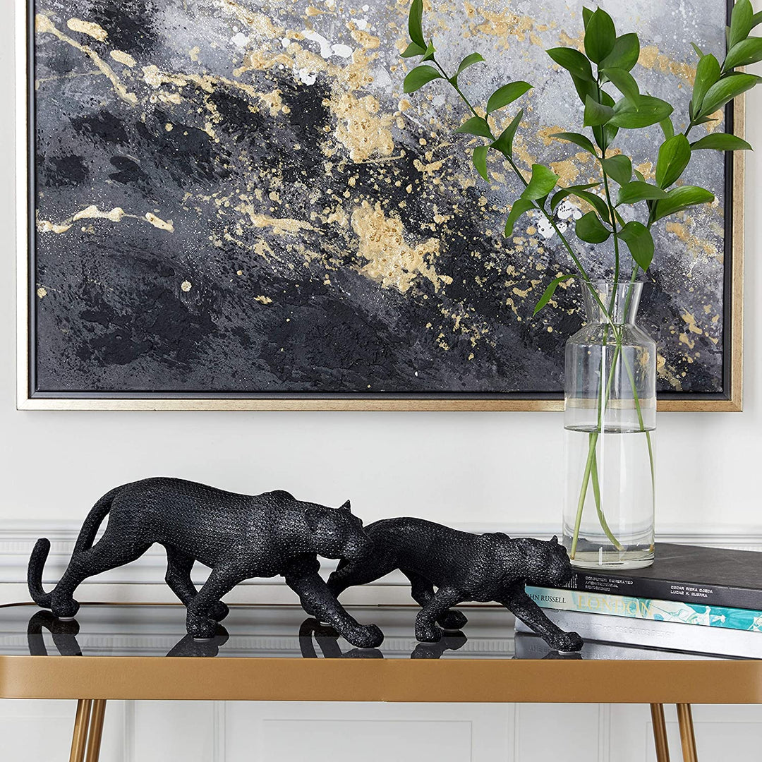 Large Black Jaguar Sculptures Set 2 18 X 4 6 Resin - Diamond Home USA