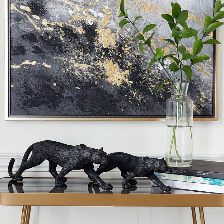 Large Black Jaguar Sculptures Set 2 18 X 4 6 Resin - Diamond Home USA