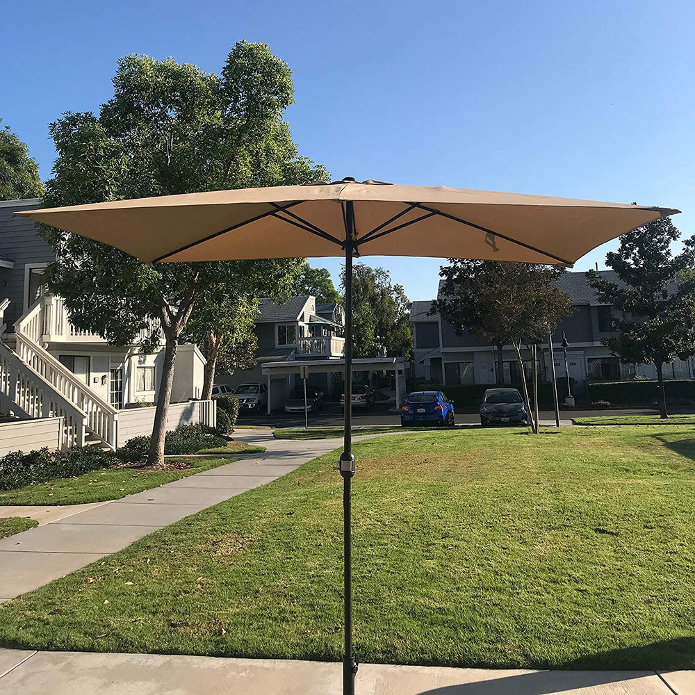 10' X 6 5' Rectangular Market Umbrella Green Nature Modern Contemporary Polyester Steel Crank Lift Uv Resistant - Diamond Home USA