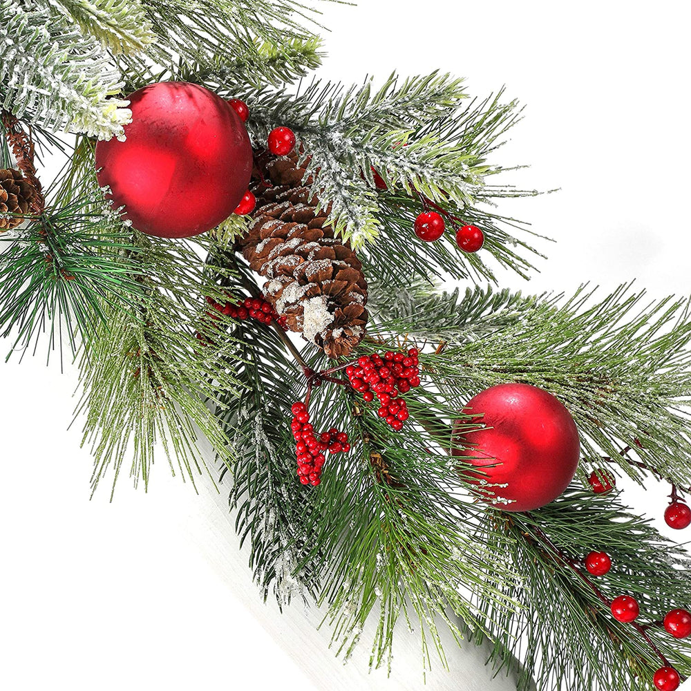 48" Frosted Pine Berry Ball Cone Garland Un lit - Diamond Home USA