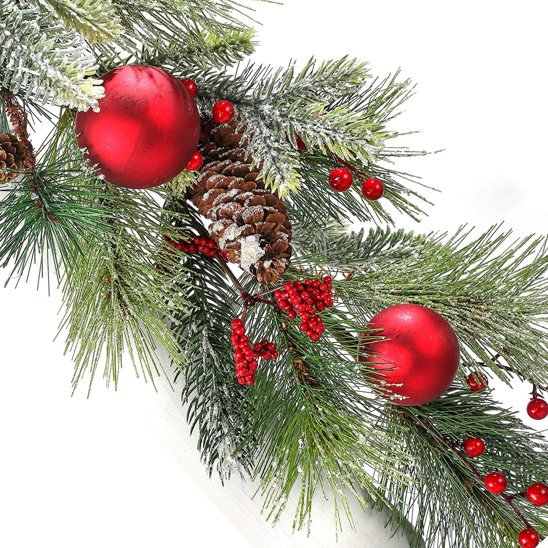 48" Frosted Pine Berry Ball Cone Garland Un lit - Diamond Home USA