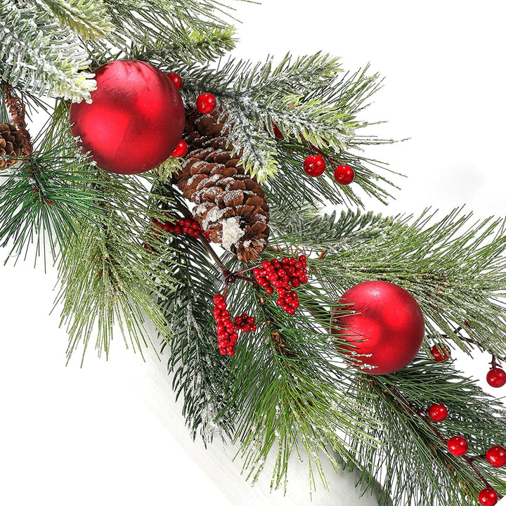 48" Frosted Pine Berry Ball Cone Garland Un lit - Diamond Home USA