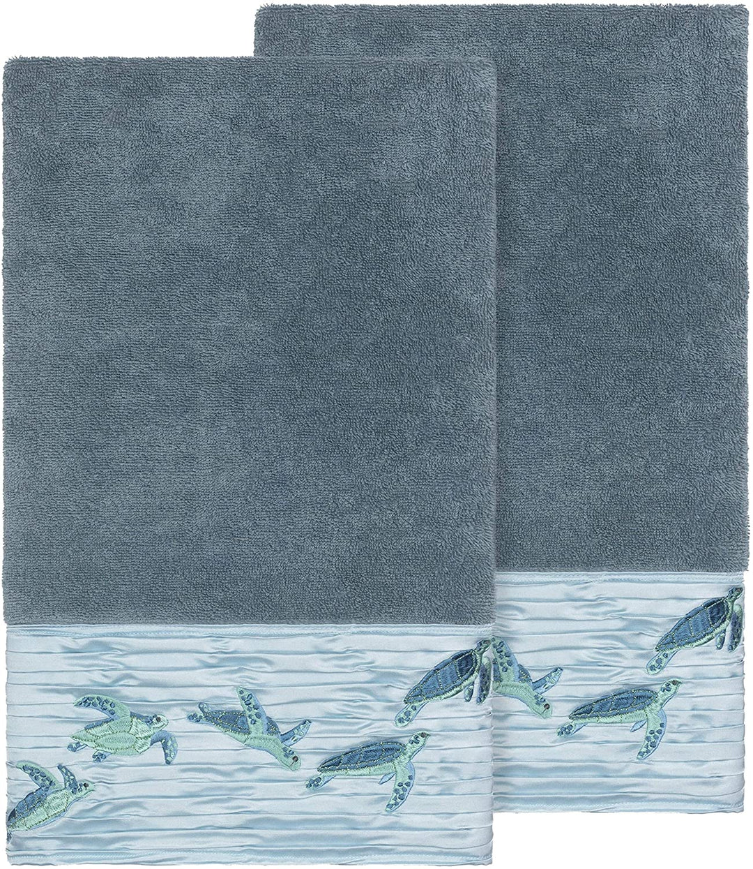 Turkish Cotton Turtles Embroidered Teal Blue 2 Piece Bath