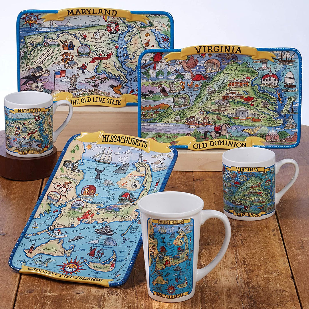 Texas Souvenir 20 Oz Jumbo Mugs (Set 6) Blue Color White Coastal Nautical Round Stoneware 6 Piece Dishwasher Safe - Diamond Home USA