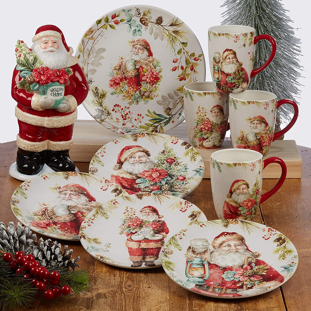 Christmas Story 11 inch Dinner Plates (Set 4) Green Color Red Floral Casual Modern Contemporary Round 4 Piece Dishwasher Safe Microwave - Diamond Home USA