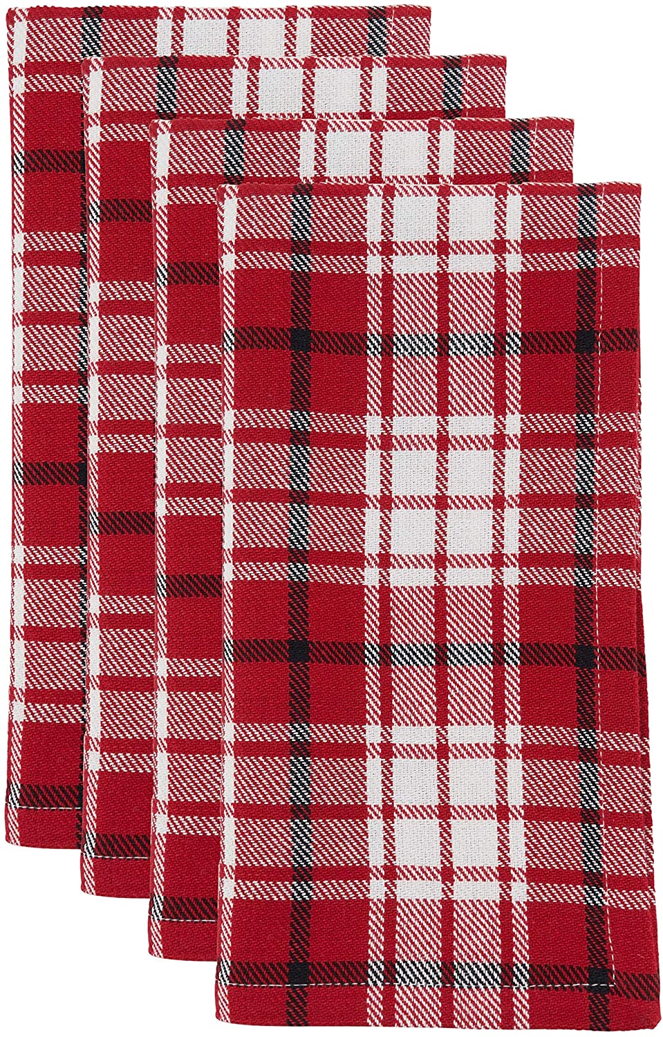 Table Napkins Small Plaid Design (Set 4) Red Square Cotton - Diamond Home USA