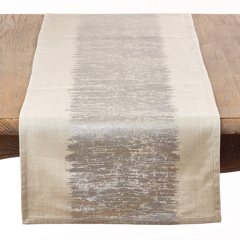 Metallic Banded Table Runner Silver Casual Cotton - Diamond Home USA