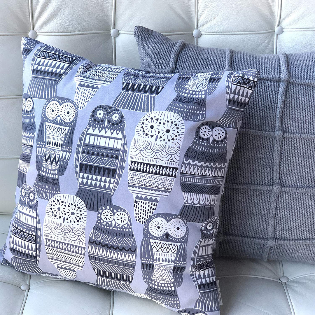 MISC Midnight Owl Cotton Throw 17x17 Grey Graphic Casual Single Removable Cover