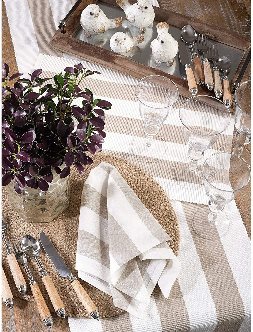 Brown Cotton Napkins Striped Design (Set 4) Stripe Casual Classic Modern Contemporary Square