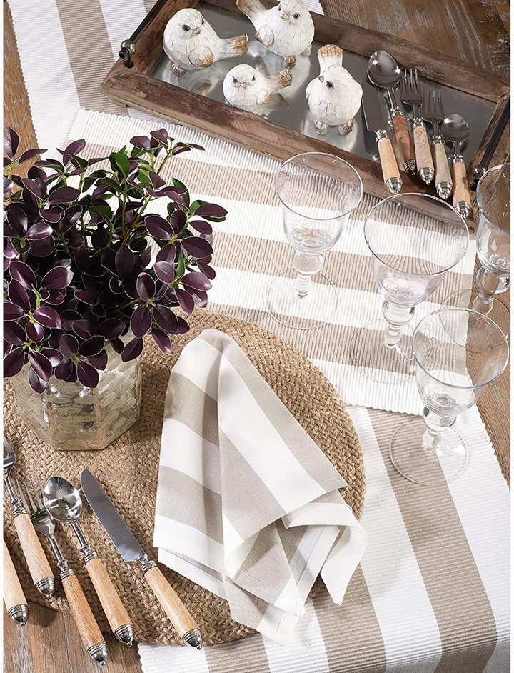 Brown Cotton Napkins Striped Design (Set 4) Stripe Casual Classic Modern Contemporary Square