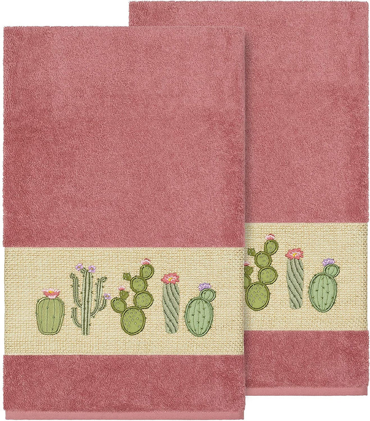 Turkish Cotton Cactus Embroidered Tea Rose 2 Piece Bath
