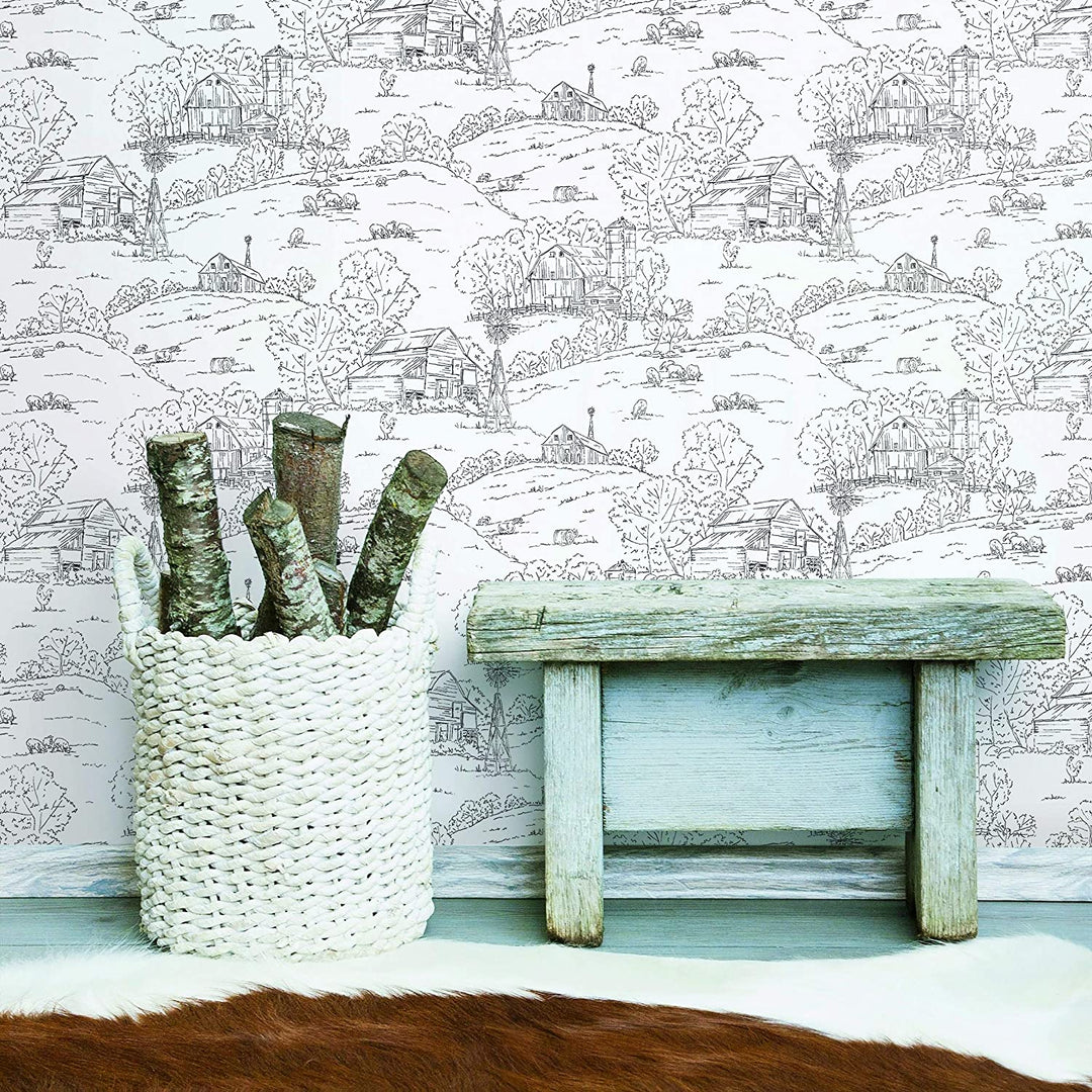 Pasture Black/White Wallpaper Black