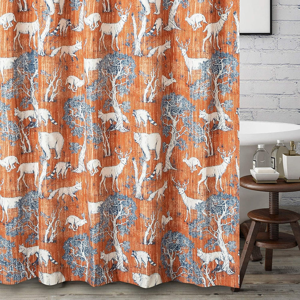 Shower Curtain Orange Nature Novelty Wildlife Cabin Lodge Rustic Vintage Polyester - Diamond Home USA