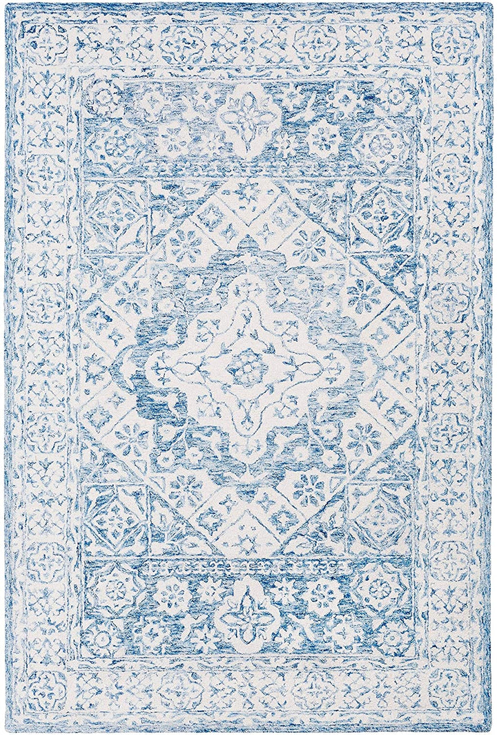 Hand Hooked Wool Accent Rug 2' X 3' Blue Oriental Shabby Chic Rectangle Latex Free - Diamond Home USA