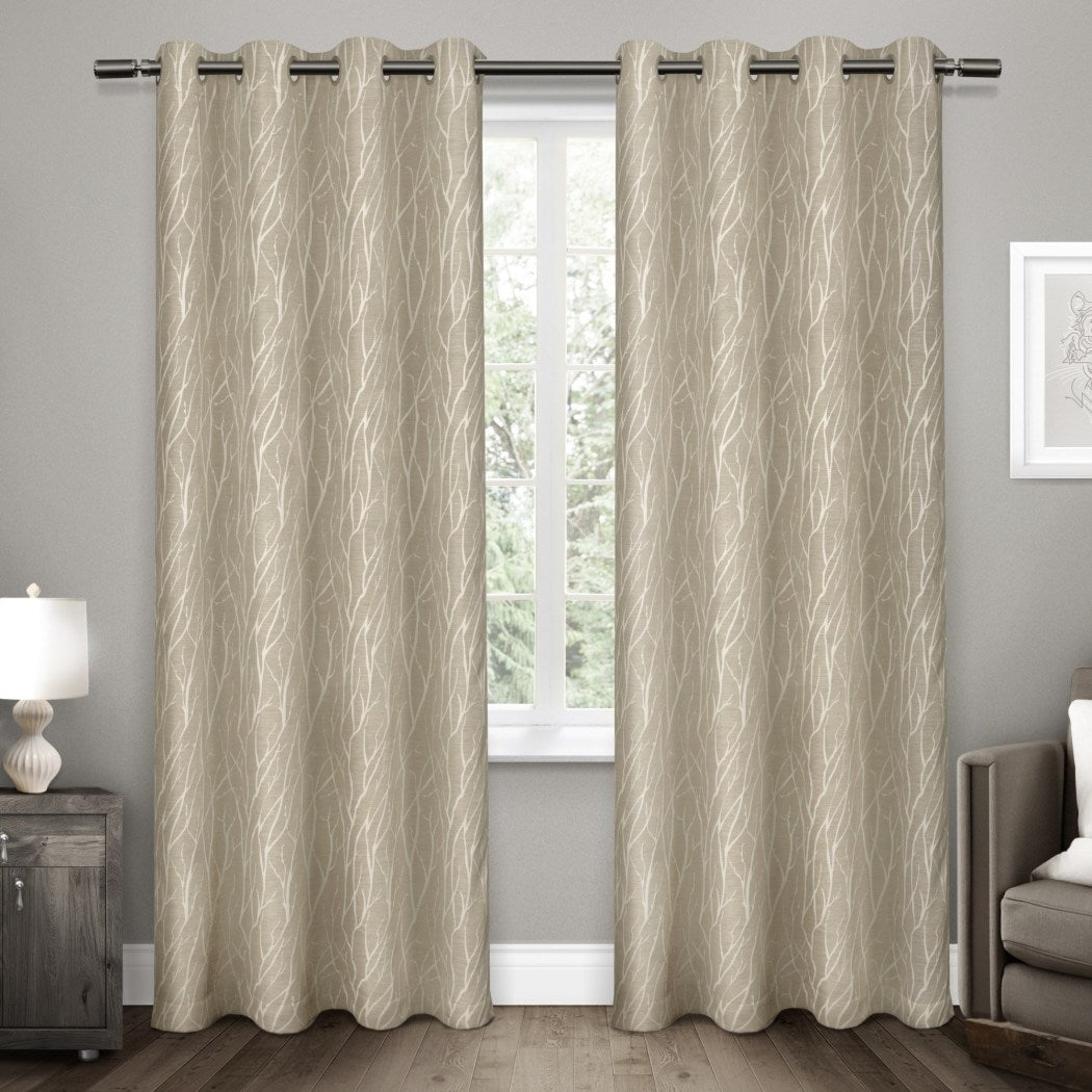 Girls Nature Branch Floral Hill Woven Window Curtain Pair Panel Set Flower Pattern Motif Hippy Window