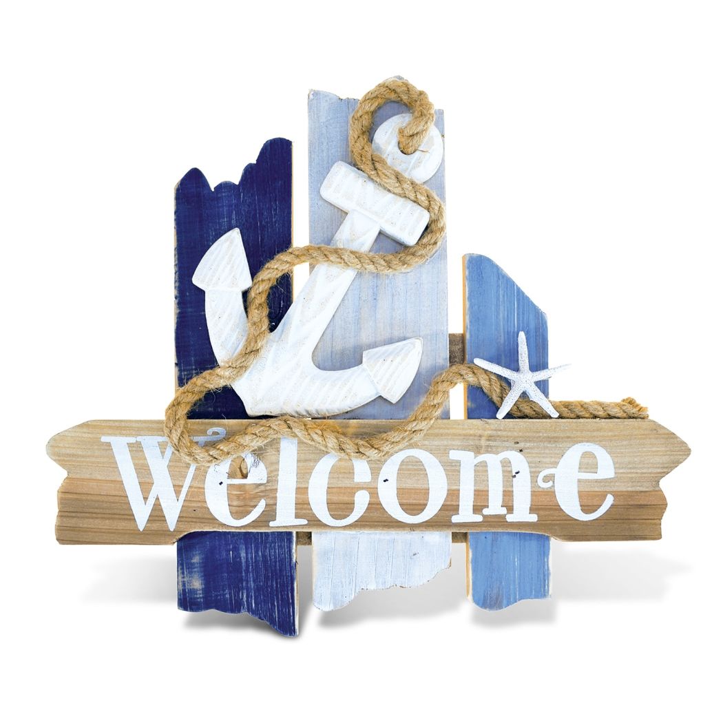 One Piece White Blue Indoor Outdoor Anchor Welcome Sign