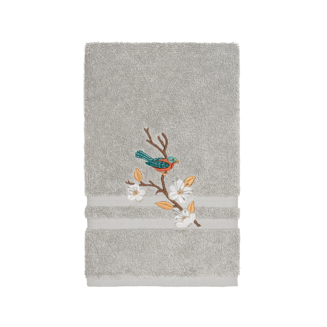 Turkish Cotton Blue Bird Embroidered Light Grey 8-piece Towel Set Terry Cloth