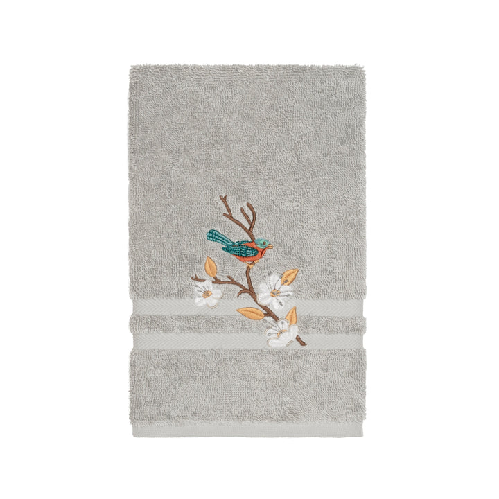 Turkish Cotton Blue Bird Embroidered Light Grey 8-piece Towel Set Terry Cloth