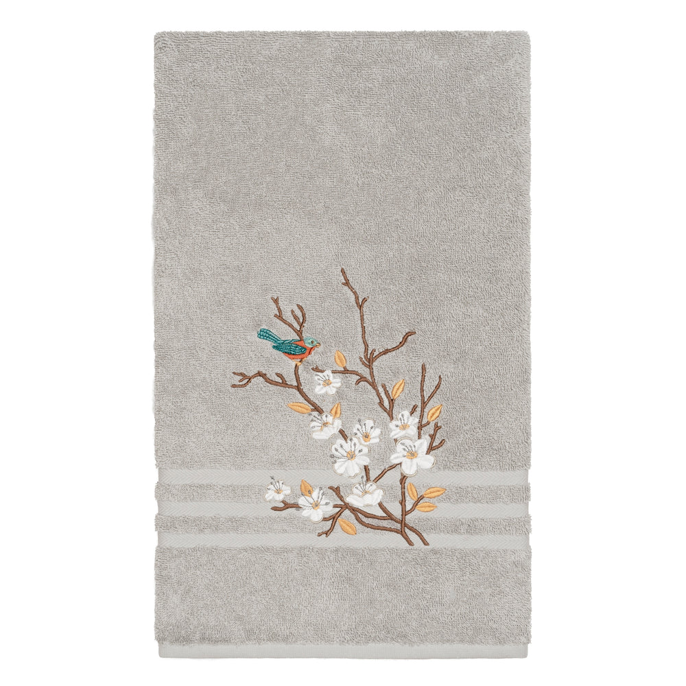 Turkish Cotton Blue Bird Embroidered Light Grey 8-piece Towel Set Terry Cloth