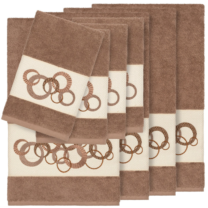 Turkish Cotton Circles Embroidered Latte Brown 8-piece Towel