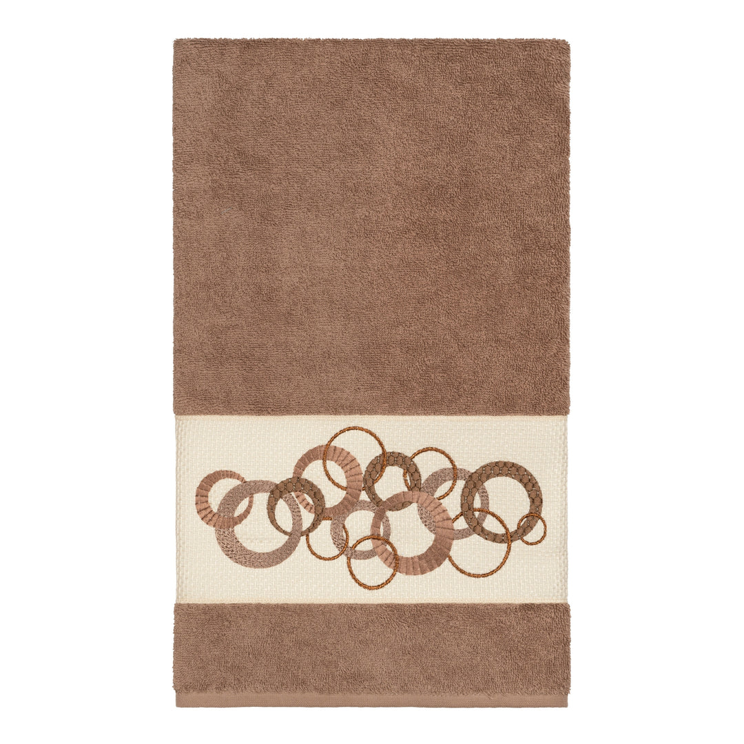 Turkish Cotton Circles Embroidered Latte Brown 8-piece Towel Set Terry Cloth