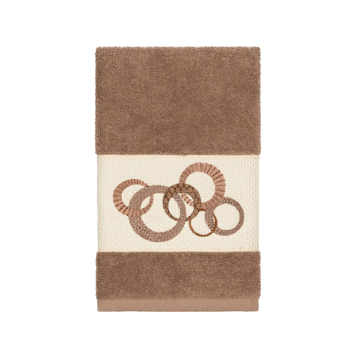 Turkish Cotton Circles Embroidered Latte Brown 8-piece Towel Set Terry Cloth