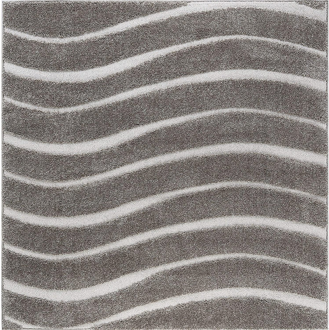 MISC Shag Contemporary Stripe Square Area Rug 3'11 X Grey Chevron Geometric Bohemian Eclectic Industrial Jute Polypropylene Latex Free Pet Friendly