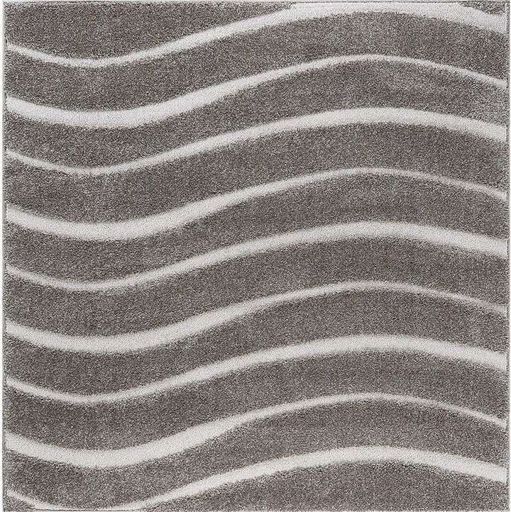 MISC Shag Contemporary Stripe Square Area Rug 3'11 X Grey Chevron Geometric Bohemian Eclectic Industrial Jute Polypropylene Latex Free Pet Friendly