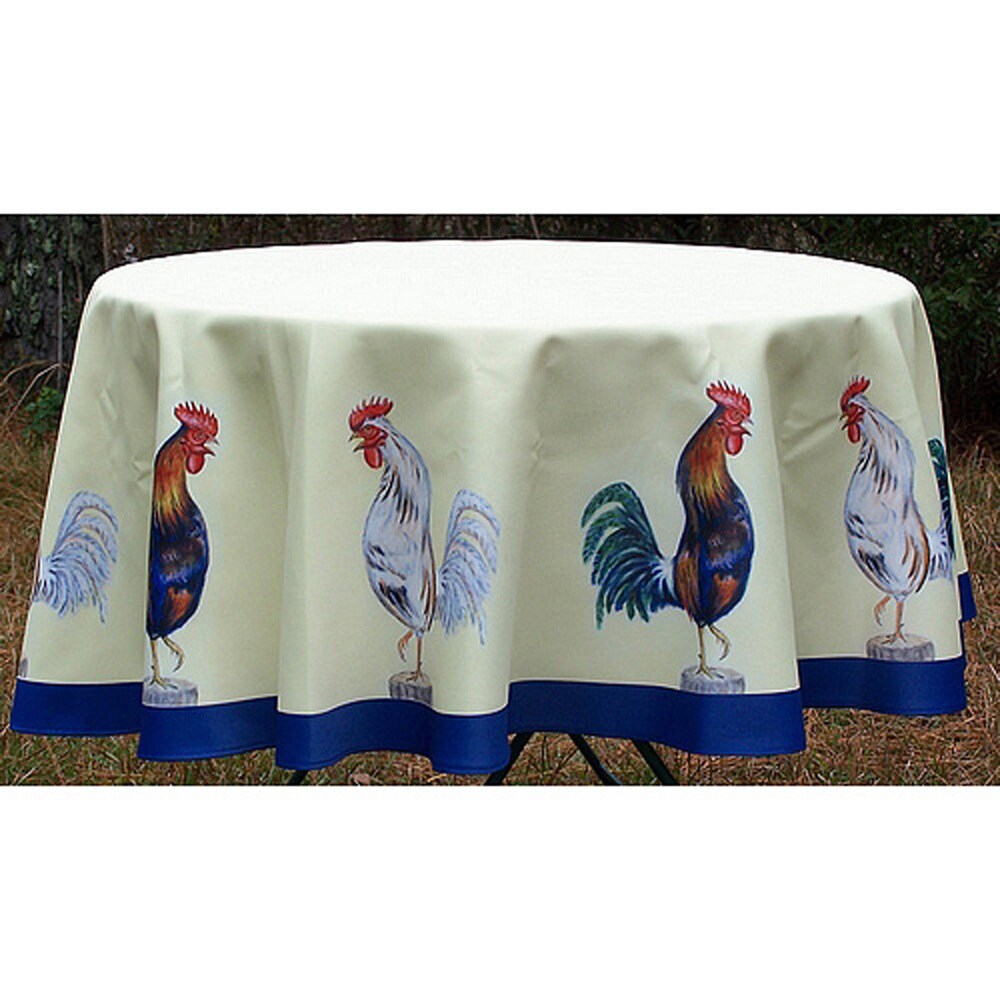 Rooster Round Tablecloth Multi Color Polyester