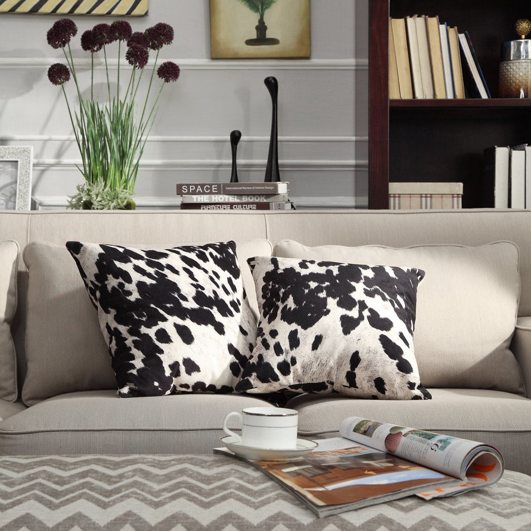 DID 2 Piece Black White Cow Themed Throw Pillows Set Cow