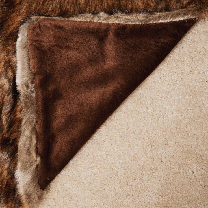 Brown Animal Pattern Faux Fur Plush Throw 58x60 Luxury Rich Realistic Wild Look Coyote Fur Textured Design Extra Soft Cozy Blanket Modern Bold Color Acrylic Polyester