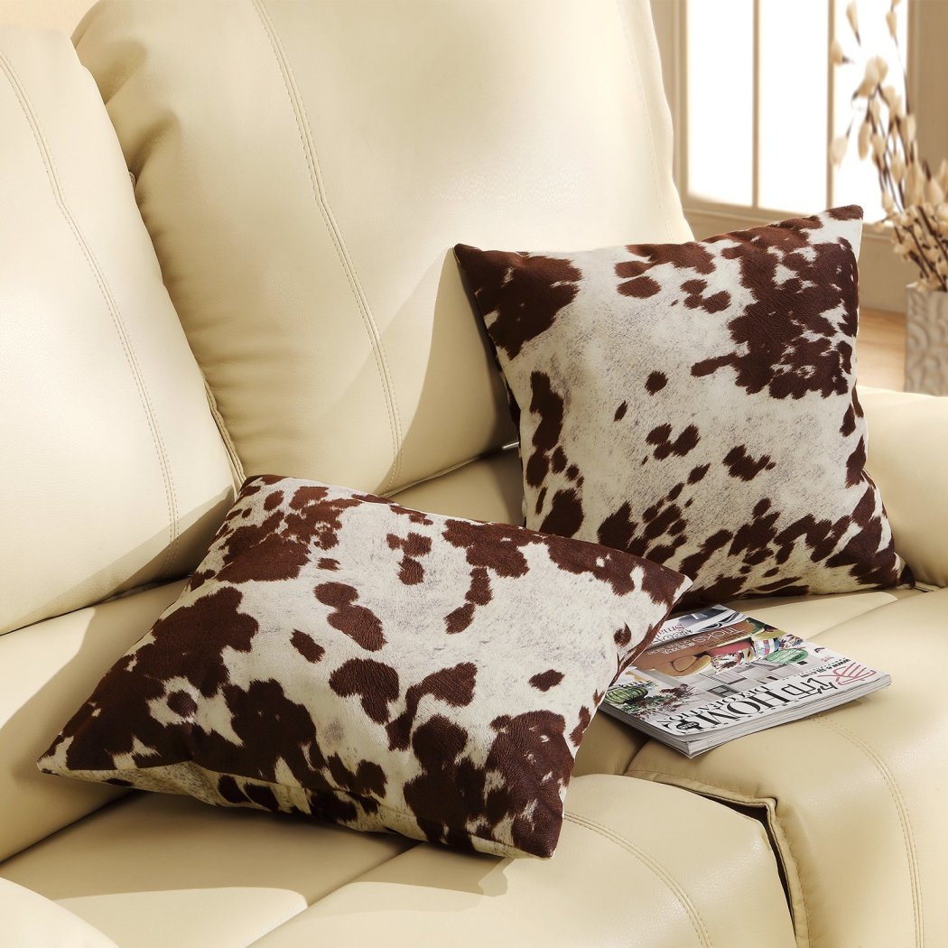 Brown White Cow Theme Decorative Throw Pillows Set 18Inch