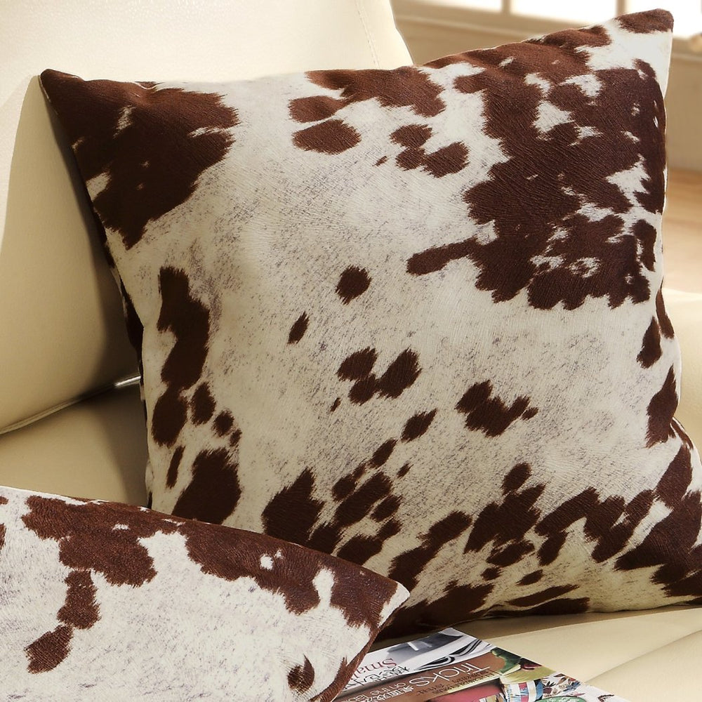 Brown White Cow Theme Decorative Throw Pillows Set 18Inch Sporting Cowhide Animal Pattern Indoor Sofa Couch Pillow Rustic Vintage Vibrant Colors Soft Comfy Polyester