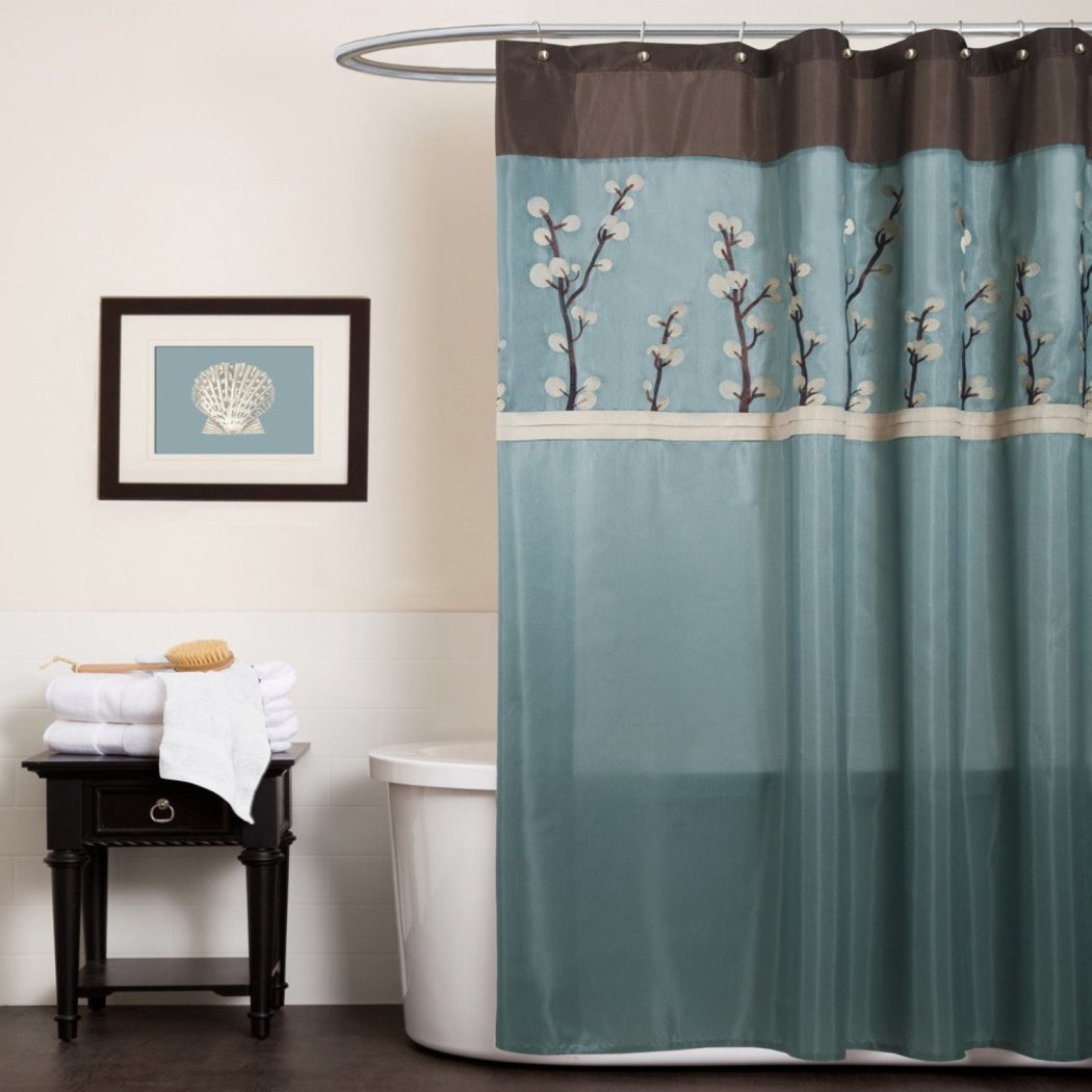 Aqua Blue Brown Graphical Nature Themed Shower Curtain