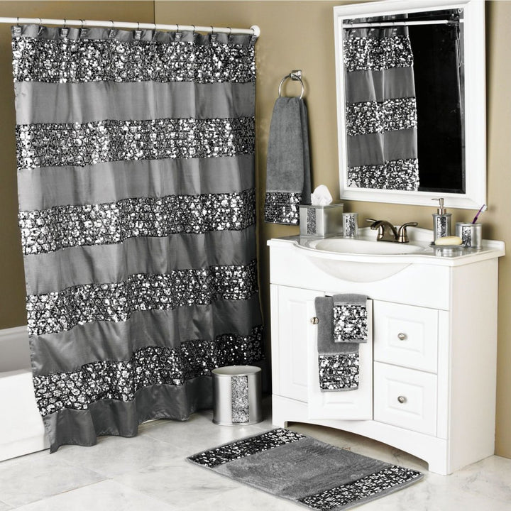 Cracked Glass Pattern Shower in Metallic Bathroom