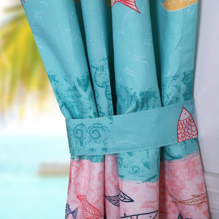 NA Aqua Pink Pretty Mermaids Window Curtain Set 84 Inch Red Mythical Creatures Drape Fishes Coral Seaweed Underwater Fantasy Light Filtering