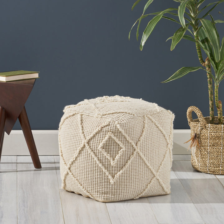 Merton Boho Wool and Cotton Ottoman Pouf by Ivory Modern