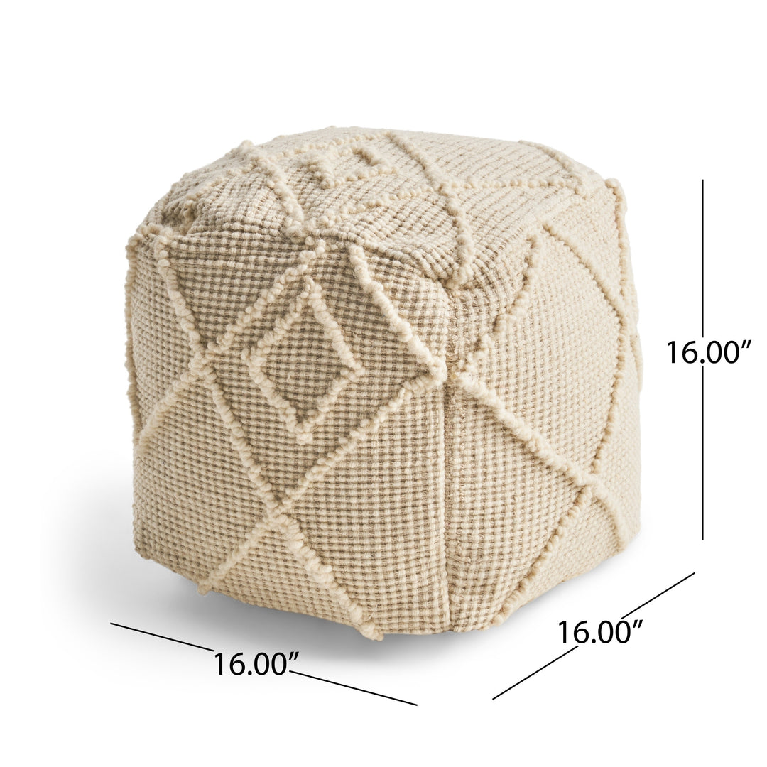 Merton Boho Wool and Cotton Ottoman Pouf by Ivory Modern Contemporary Pattern Square Handmade