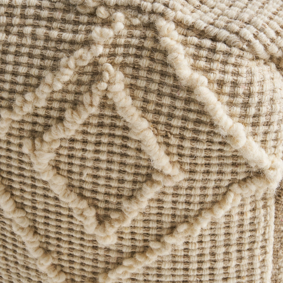 Merton Boho Wool and Cotton Ottoman Pouf by Ivory Modern Contemporary Pattern Square Handmade