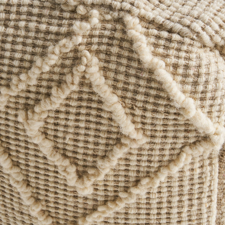 Merton Boho Wool and Cotton Ottoman Pouf by Ivory Modern Contemporary Pattern Square Handmade